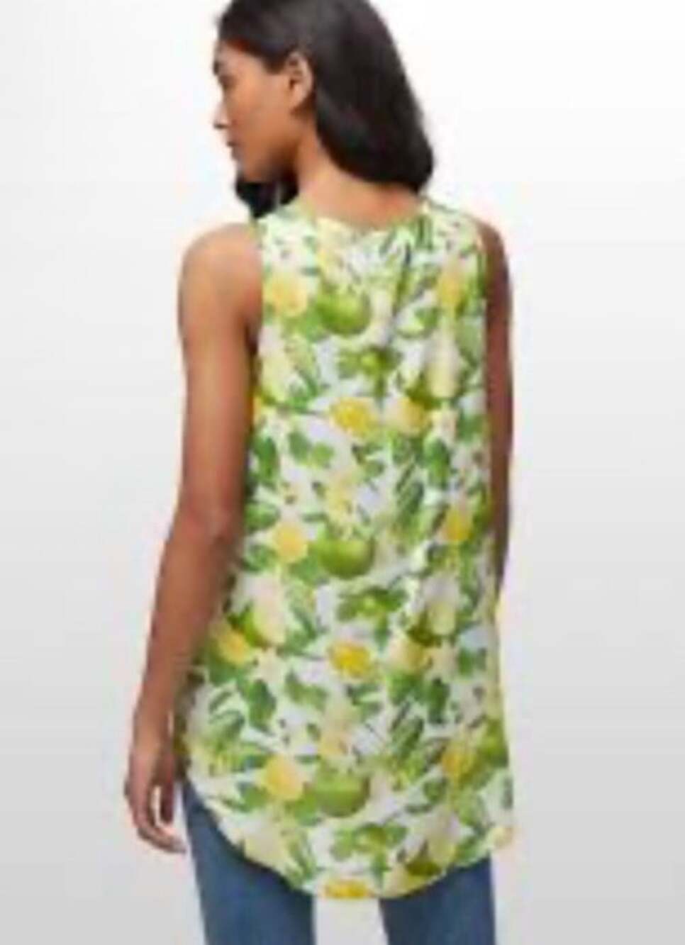 Kavu Beryl Citrus Lemon Lime Tank Top Sz S High Low Button Up Blouse Green Yello